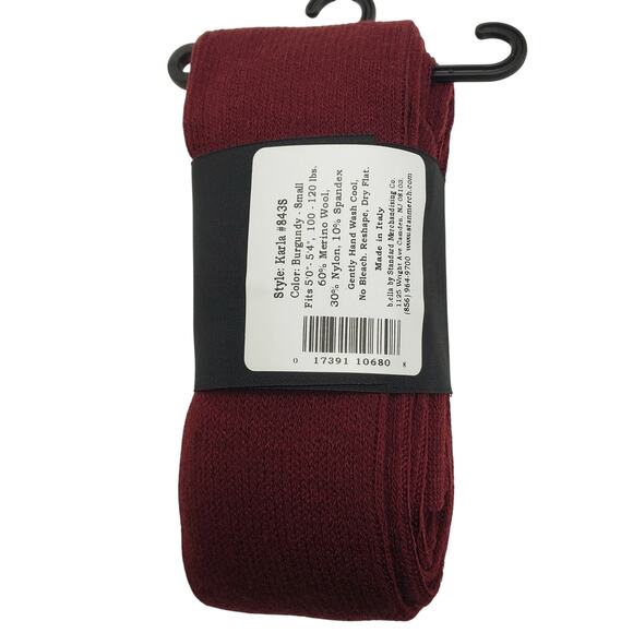 Italian Merino Wool Tights Small Burgundy Karla Ribbed Wine B.ella New Hosiery - Picture 4 of 6